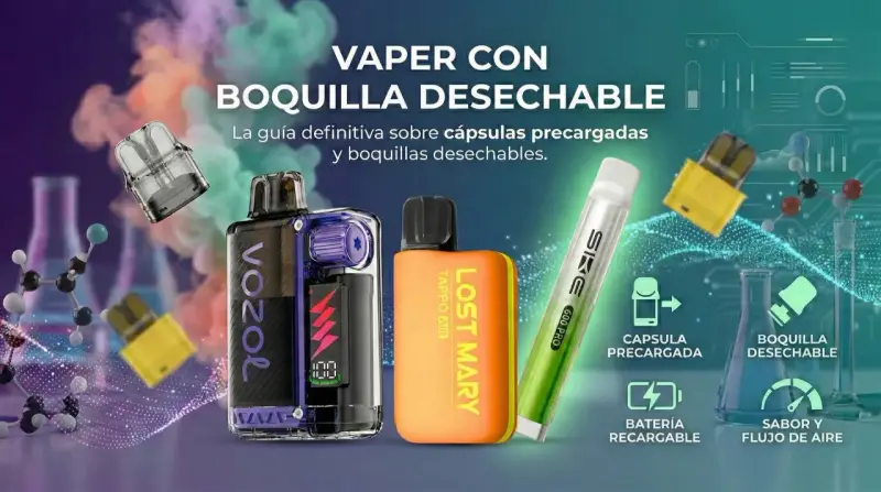 Vaper con boquilla desechable. El algodon vaper es clave para el sabor y flujo de aire.